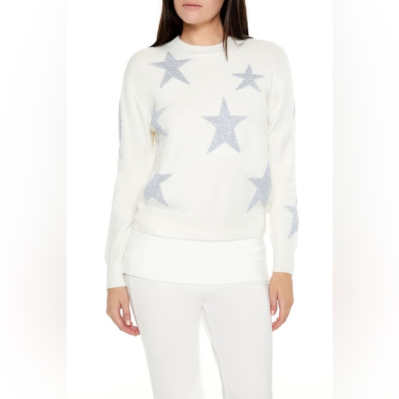 Forever 21 Sweaters - Forever 21 Cream Crewneck Sweater with Silver Star Print Detail